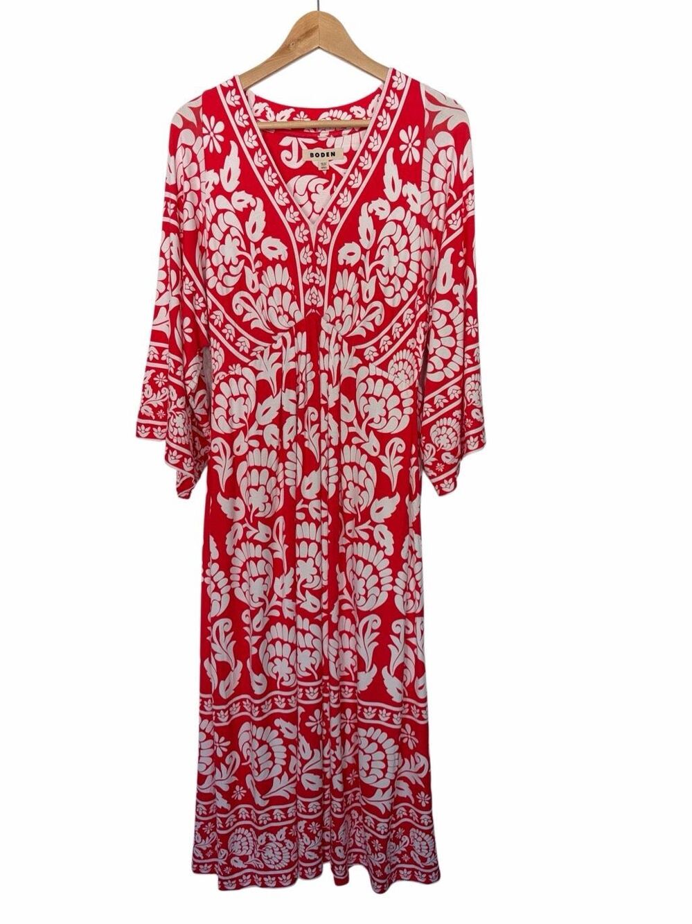 Boden Nell Kimono Midi Jersey Dress Bright Cherry, Ornate Floret Size 8 - Picture 4 of 12